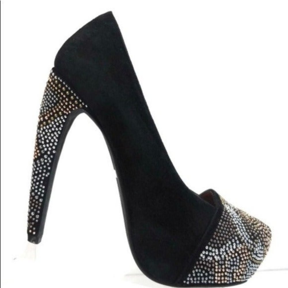 Jeffrey Campbell Black Suede Pumps with Rhinestone Accents